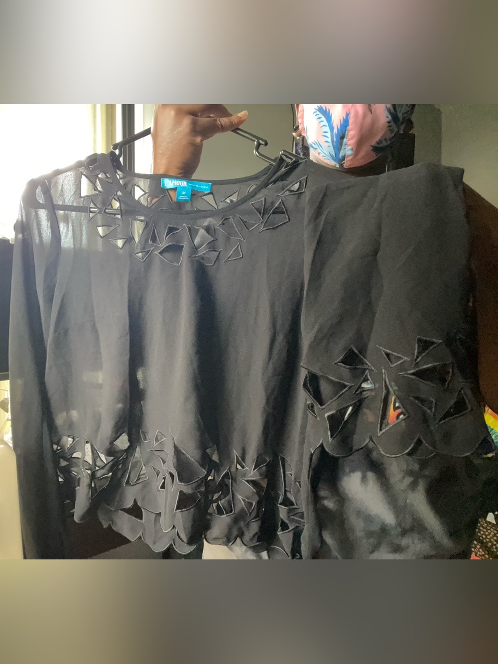 Black Sheer Cutout Detail Blouse